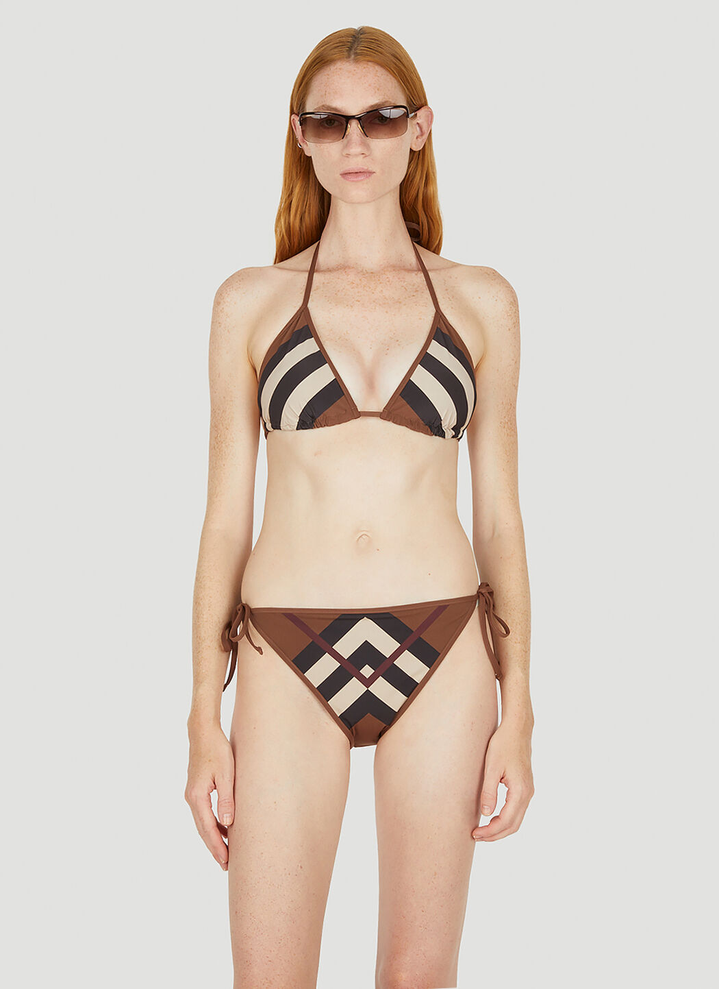 Burberry Chevron Check Triangle Bikini in Brown LN CC