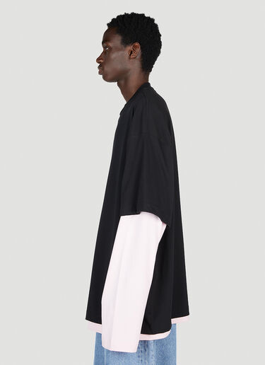 Vetements 럭키 피그 레이어드 롱 슬리브 티셔츠 블랙 vet0154010