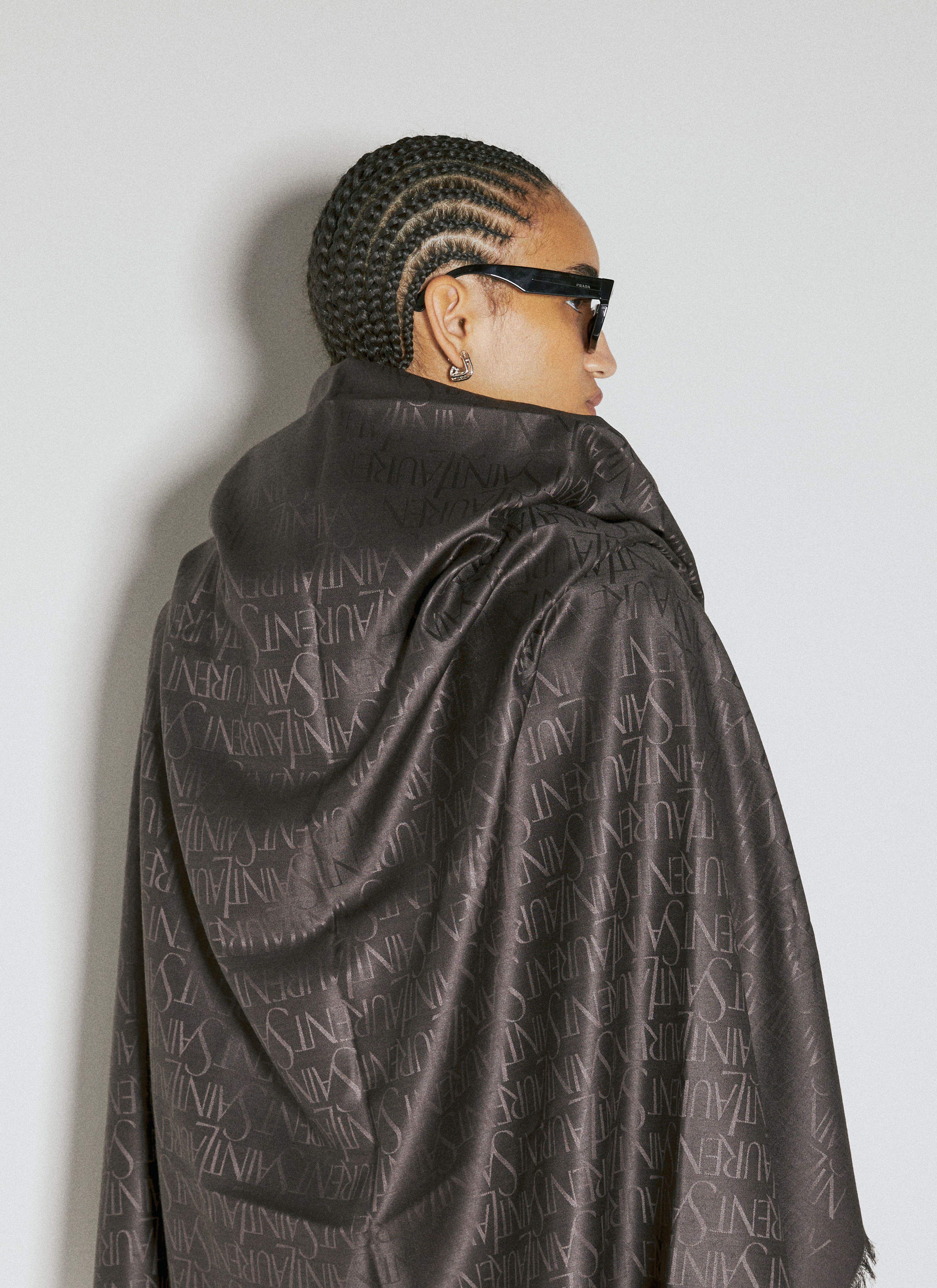 Saint Laurent logo-jacquard silk-blend scarf - Brown