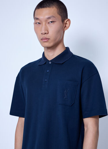 Saint Laurent Cassandre Polo In Cotton Piqué Navy sla0166012