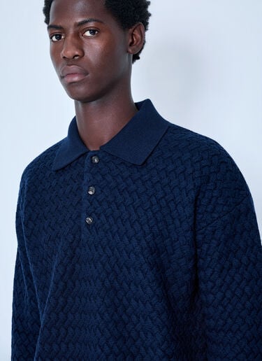 LN-CC® - Bottega Veneta: Lightweight Wool Intrecciato Sweater - Blue Bottega Veneta Lightweight Wool Intrecciato Sweater Blue bov0165015