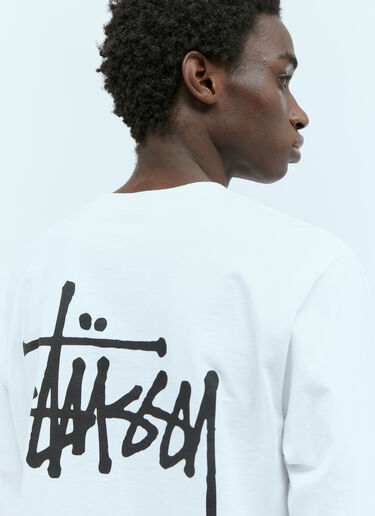 Stüssy 로고 프린트 긴팔 티셔츠 화이트 sts0153036