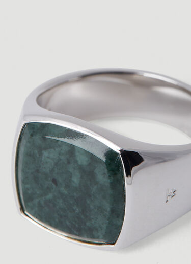 Tom Wood Cushion Green Marble Signet Ring Silver tmw0351007