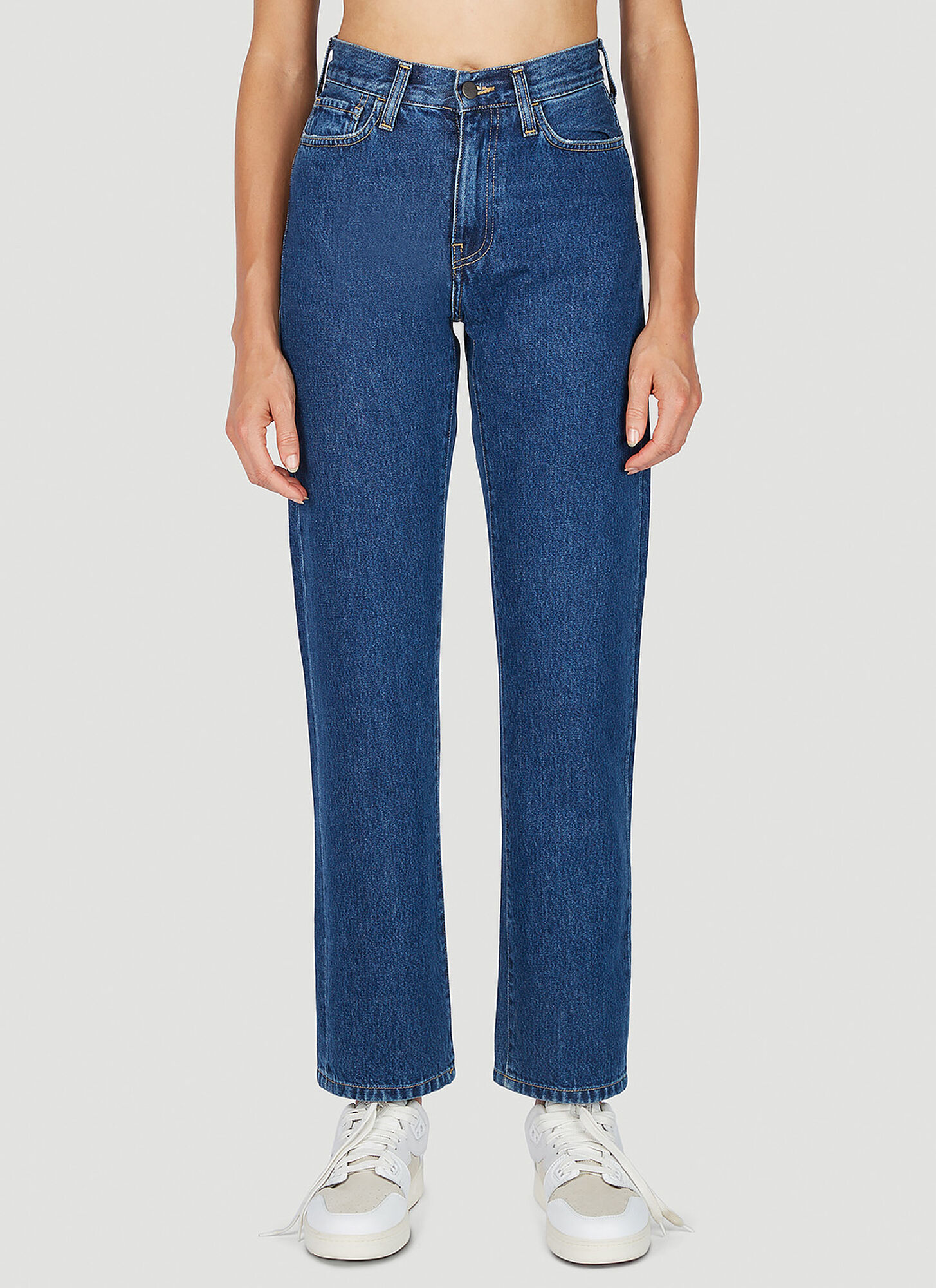 Carhartt Wip Womens Blue Brandon Logo-patch Straight-leg Mid-rise Jeans