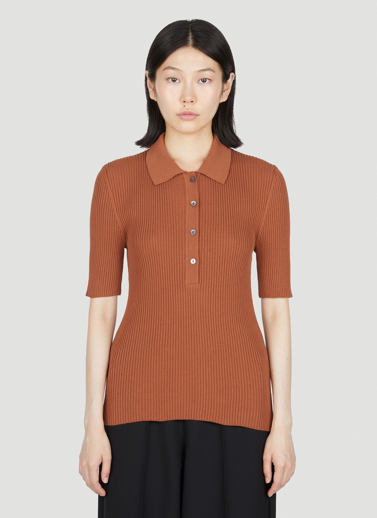 Shop Apc Danae Ribbed Polo Shirt In Brown