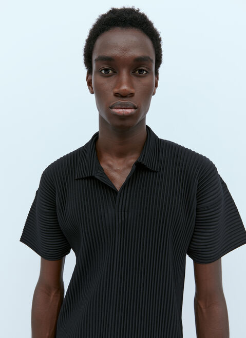 Homme Plissé Issey Miyake Pleated Knit Polo Shirt Black hmp0153001