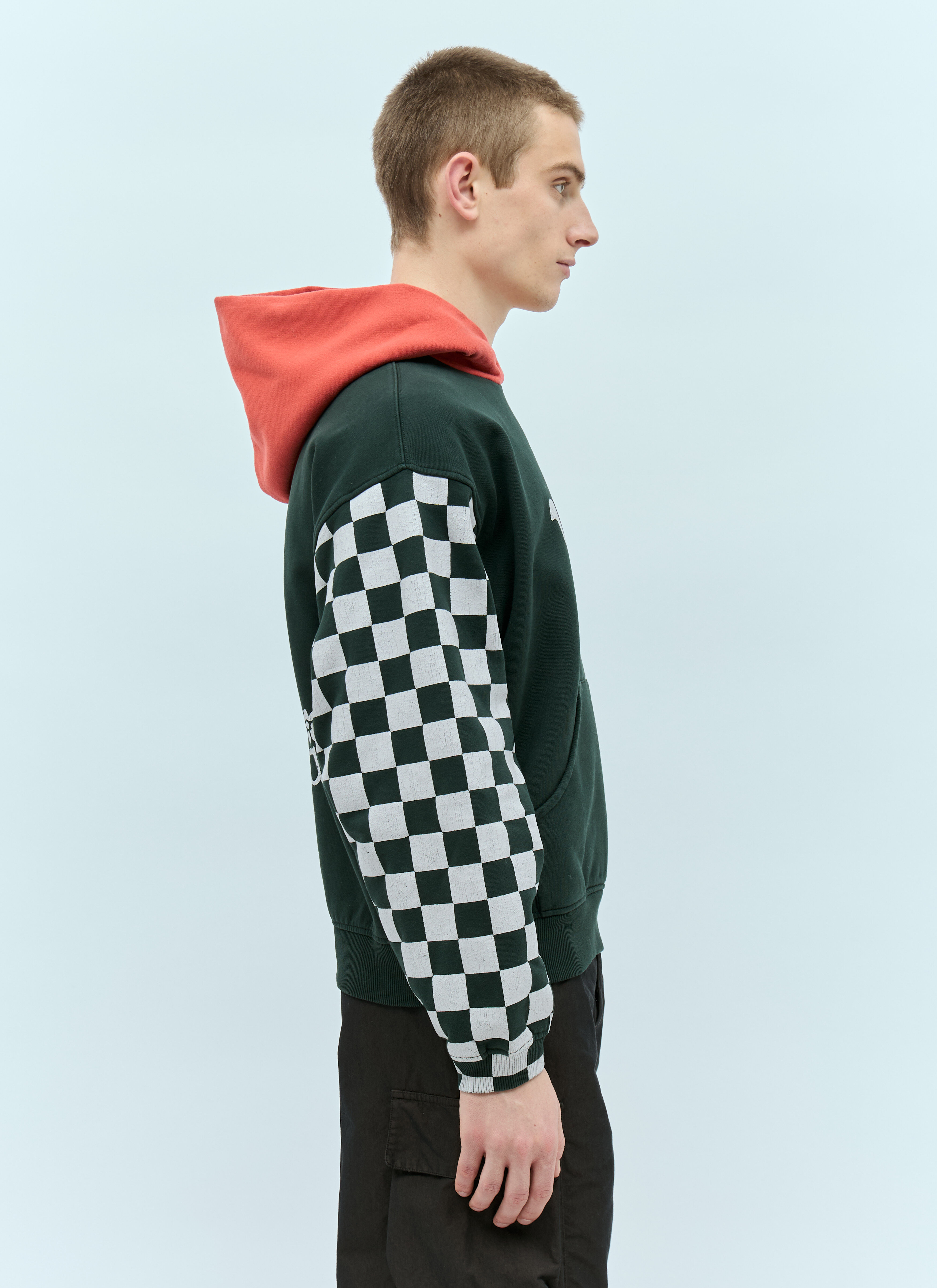 ERL Men s Venice Checker Sleeve Hooded Sweatshirt in Black LN CC