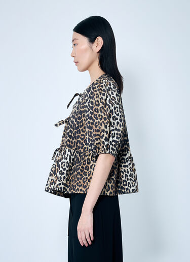 GANNI Leopard Poplin Peplum Blouse Brown gan0259078