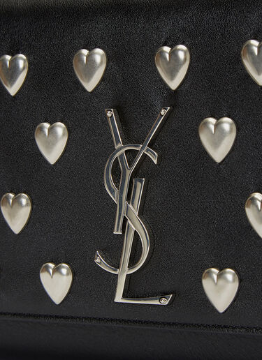 Saint Laurent Kate Medium YSL Monogrammed Heart Stud Crossbody Bag Black sla0226013