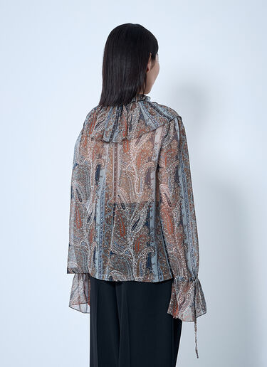 Saint Laurent ペイズリー シルクジョーゼットブラウス  ブラウン sla0259016