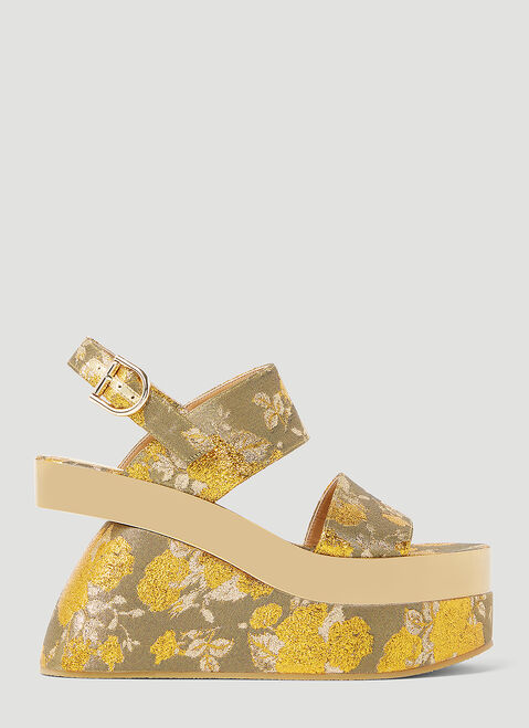 Dries Van Noten Floral Jacquard Platform Sandals Brown dvn0253007
