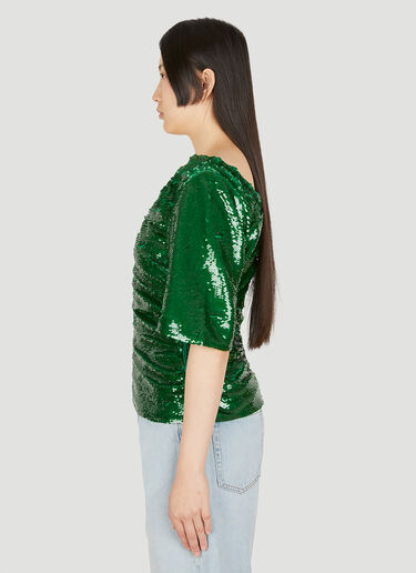 GANNI Ruched Sequin Top Green gan0249011