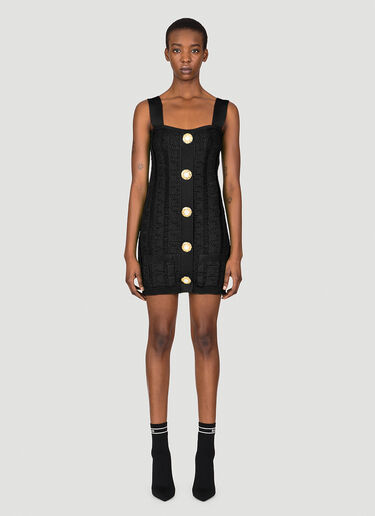 Balmain Women's Monogram Mesh Knit Mini Dress in Black