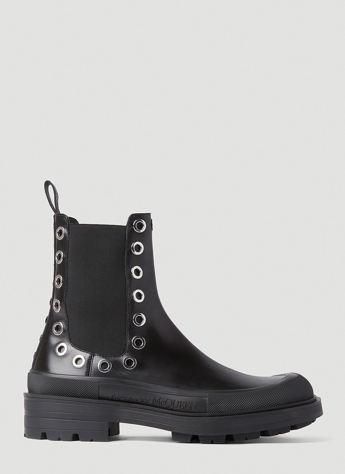 Alexander Mcqueen Eyelet-embellished Leather Exaggerated-sole Chelsea Boots In Black