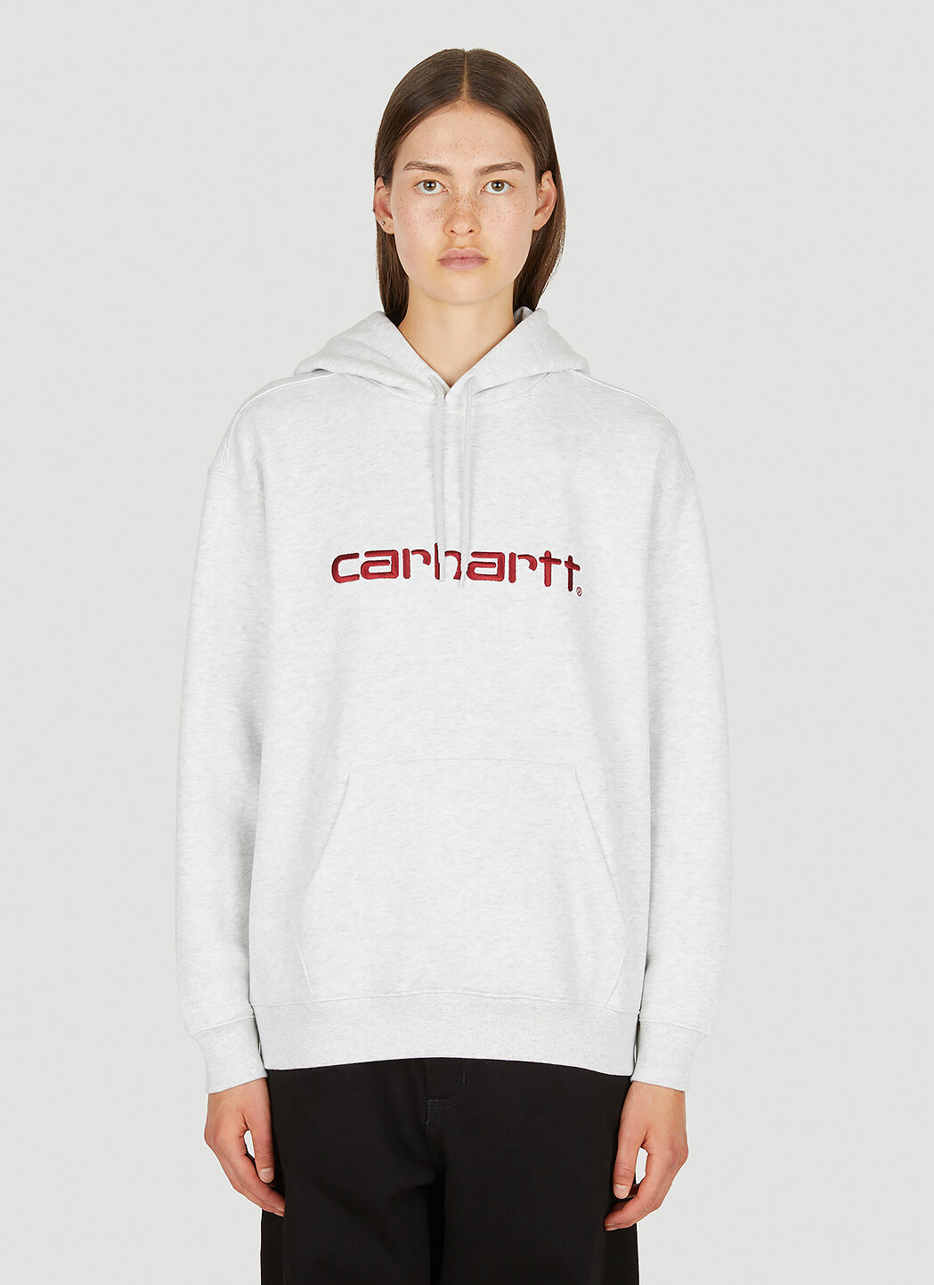 Carhartt WIP Logo Embroidery Hooded Sweatshirt in Light Grey LN CC