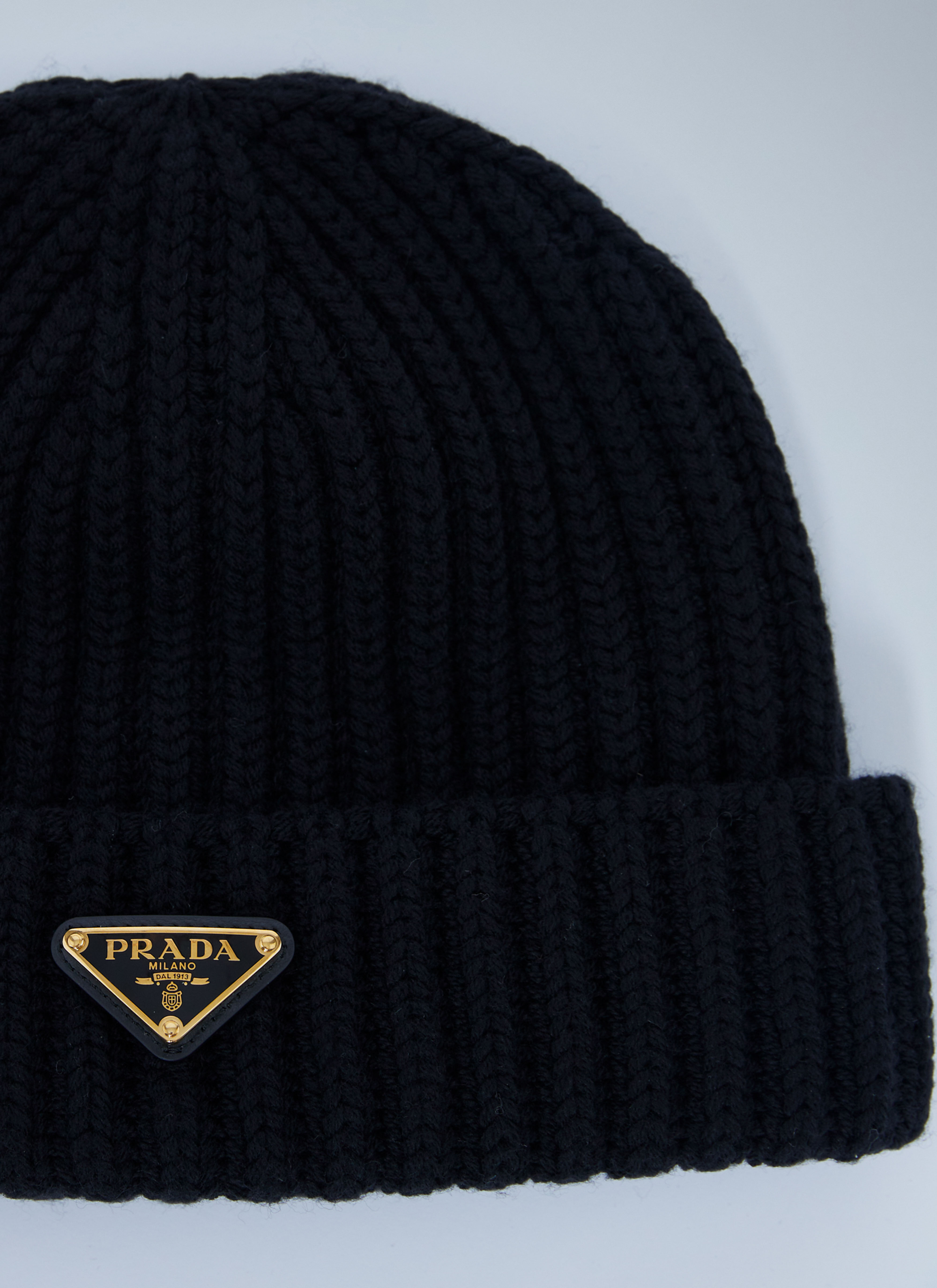 Prada Women's' Logo Motif Beanie Hat in Black | LN-CC®