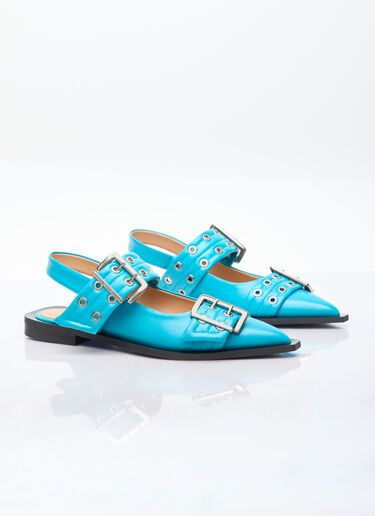 GANNI Feminine Buckle Ballerina Flats Blue gan0255088