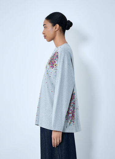 Dries Van Noten Embellished Cotton Jersey Top Grey dvn0263001