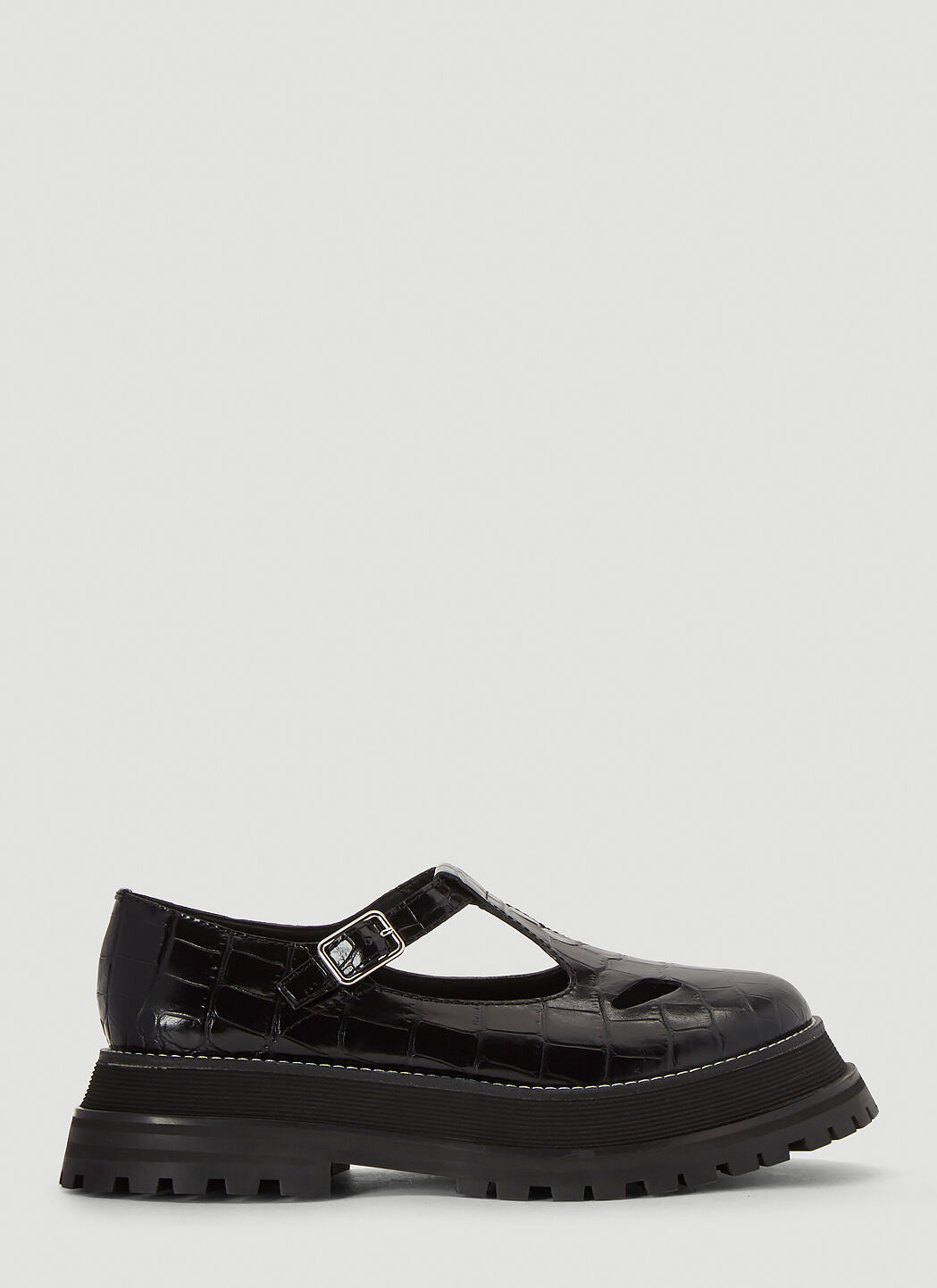 Saint Laurent Embossed Leather Mary Jane Shoes ブラック sla0238013