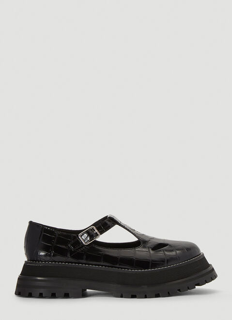 Saint Laurent Embossed Leather Mary Jane Shoes Black sla0238013