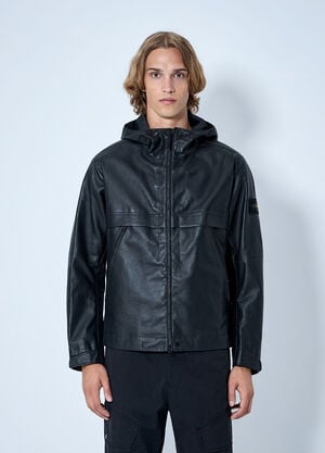 Stone Island Hooded Leather Jacket Black sto0165067