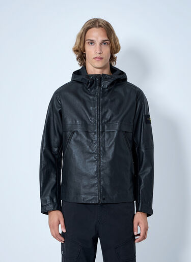 Stone Island Hooded Leather Jacket Black sto0165067