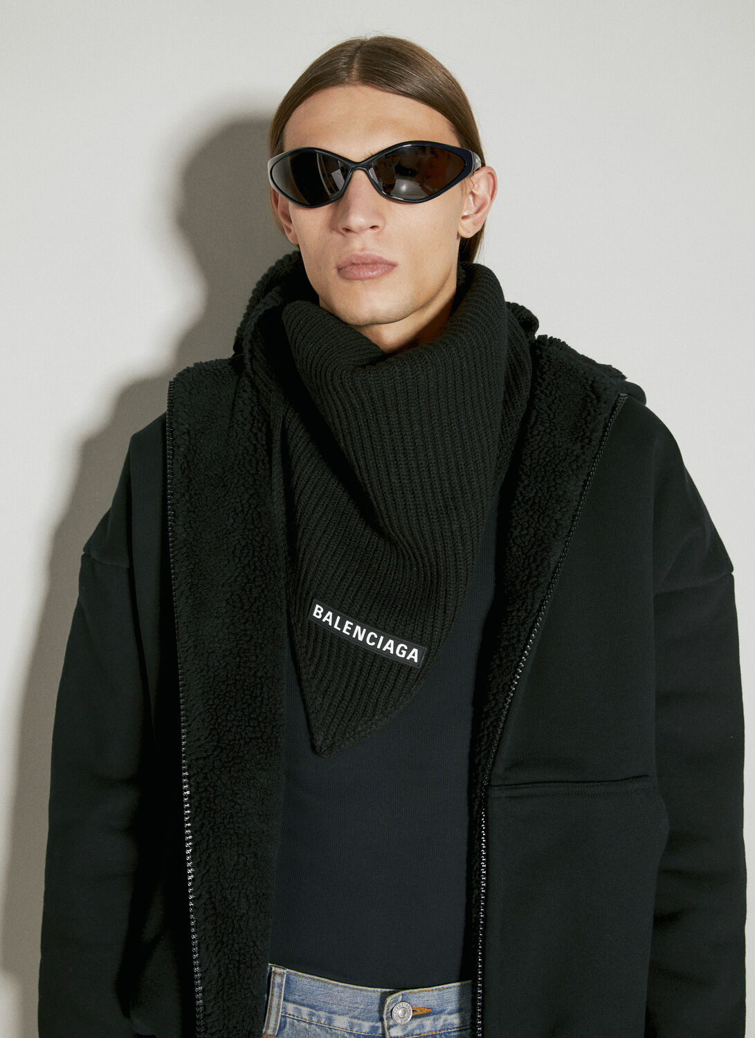 Shop Balenciaga Triangle Wool Scarf In Black