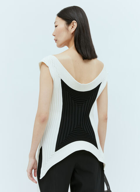 Issey Miyake ポインテッド コントラストリブトップ ホワイト ism0254004