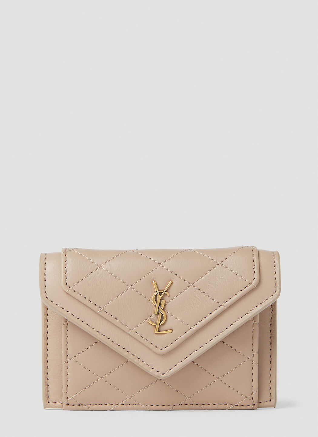 Saint Laurent Women s Quilted Logo Plaque Wallet in Beige LN CC