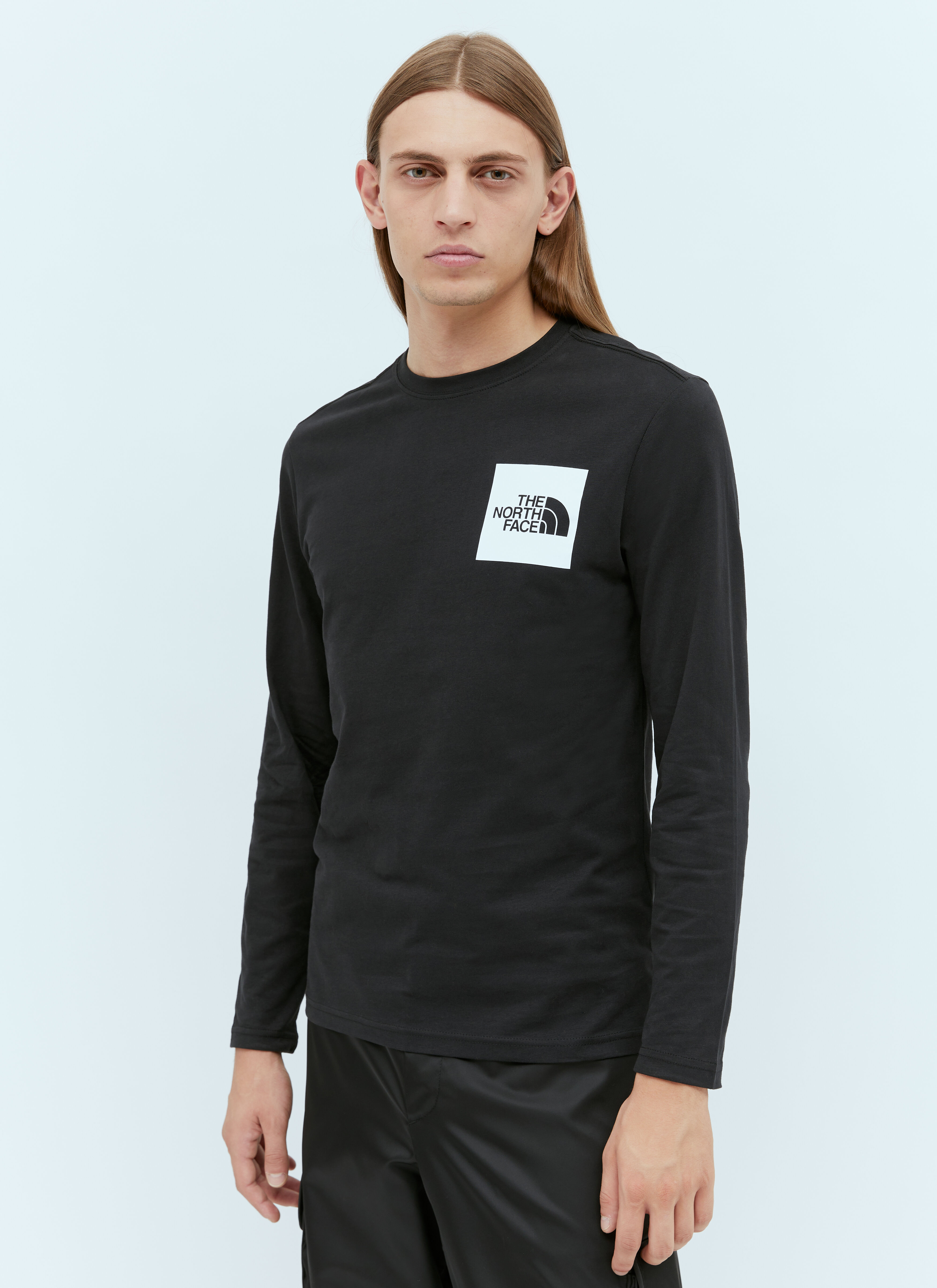 The North Face 로고 프린트 긴소매 티셔츠 블랙 tnf0156020