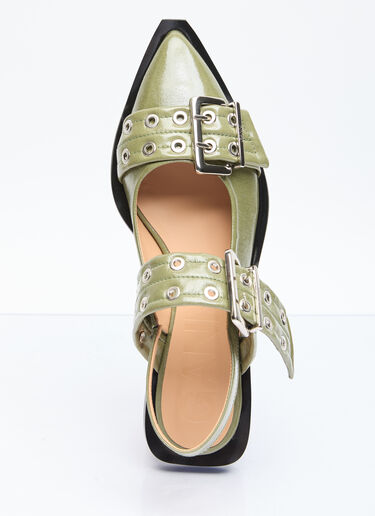 GANNI Feminine Buckle Ballerina Flats Green gan0256033