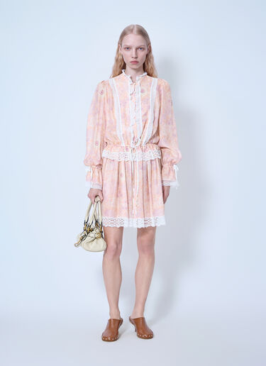 Chloé Puff-Sleeve Mini Dress In Silk Charmeuse & Lace Pink chl0265006