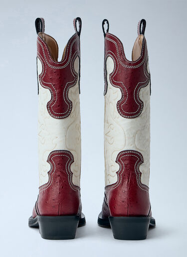 GANNI Mid Shaft Embroidered Western Boots Red gan0265034