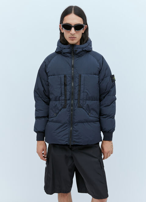 Dries Van Noten Real Down Hooded Compass Patch Coat Blue dvn0154003