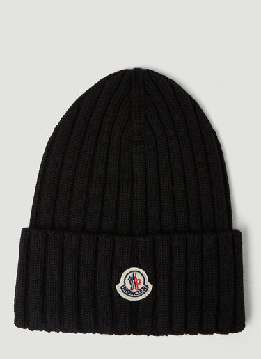Moncler Logo Knit Beanie Hat Black mon0249032