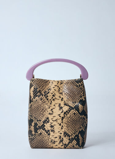 Dries Van Noten Matte Snakeskin Print Leather Handbag Beige dvn0259006
