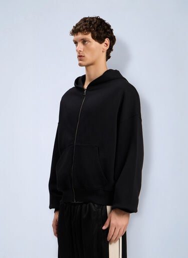 LN-CC® - Palm Angels: Back Curved Logo Zip Hoodie - Black Palm Angels Back Curved Logo Zip Hoodie Black pma0164043