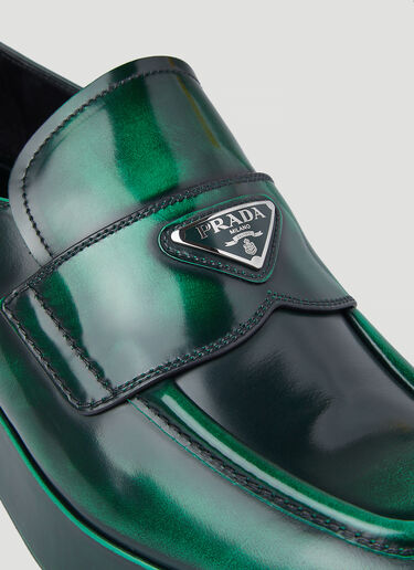 Prada Brushed Leather Loafers Green pra0146011