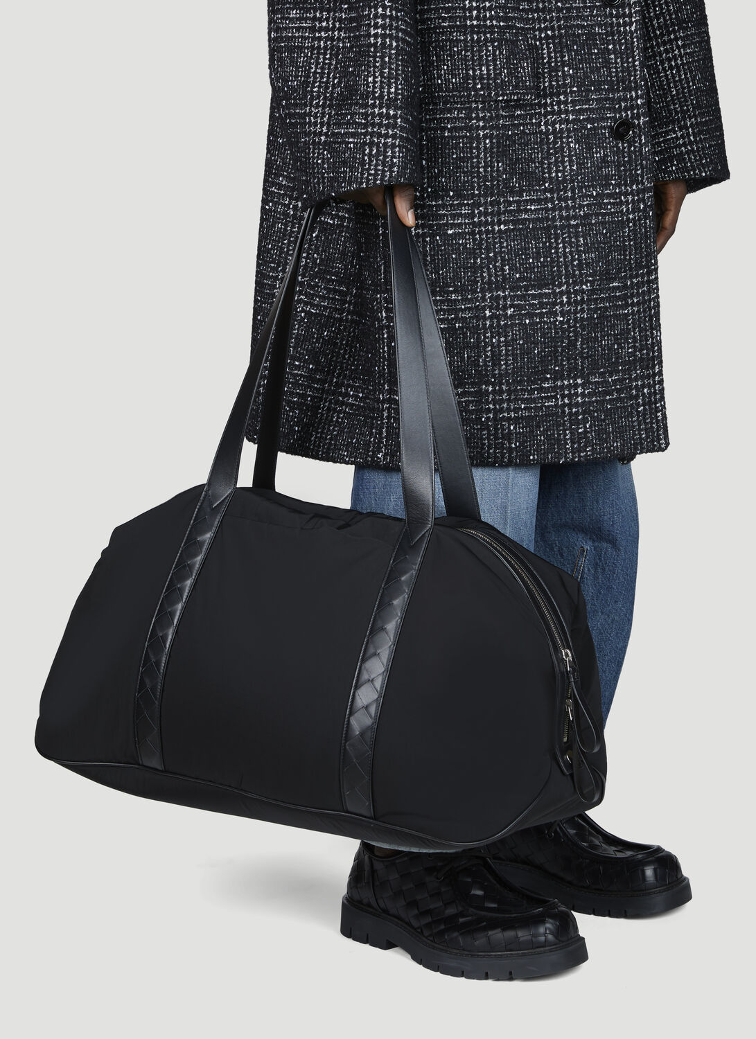 Shop Bottega Veneta Leather Trims Duffle Bag In Black
