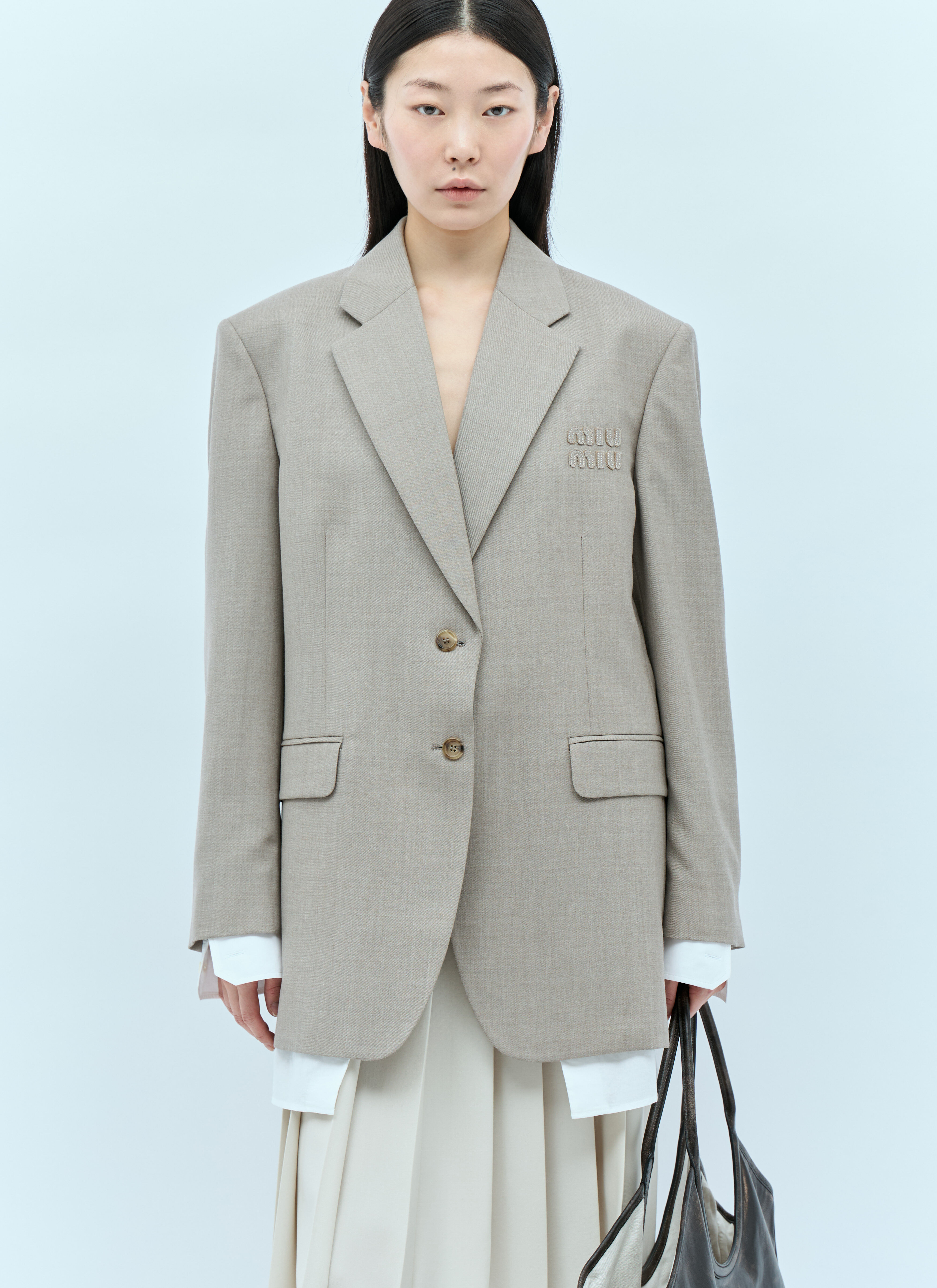 Miu Miu Women's' Single-Breasted Wool Blazer in Beige | LN-CC® Miu Miu Women's' Single-Breasted Wool Blazer in Beige | LN-CC®