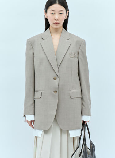 Miu Miu Single-Breasted Wool Blazer Beige miu0256004