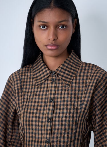 GANNI Crinkle Peplum Shirt Brown gan0263011