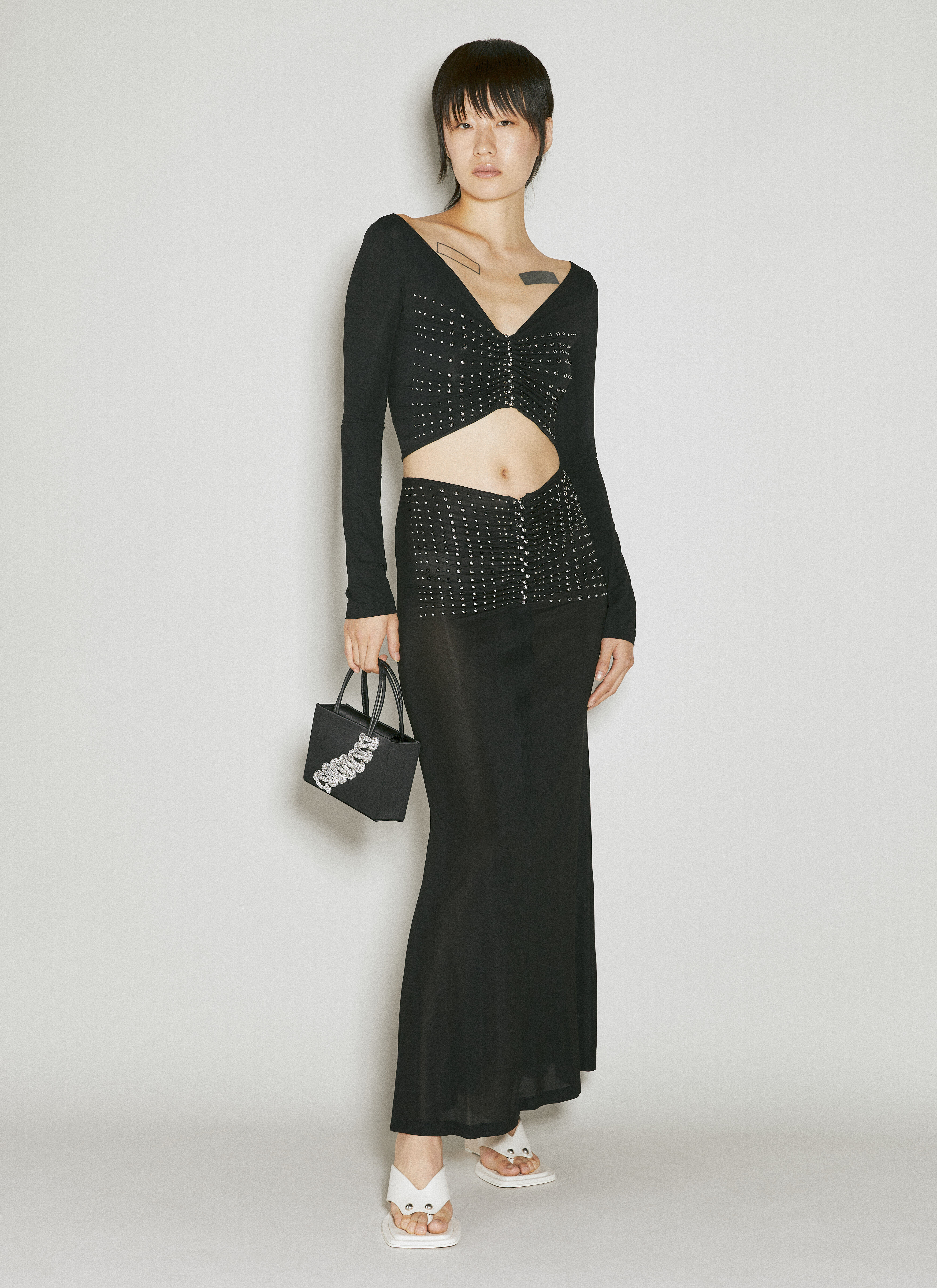 Rabanne Stud Embellished Ruched Midi Skirt in Black fur Damen LN CC