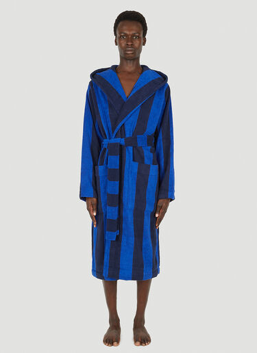 TEKLA Block Stripe Hooded Bath Robe Blue tek0349036