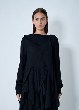 Yohji Yamamoto Gauzed Frilled Blouse Black yoy0262020