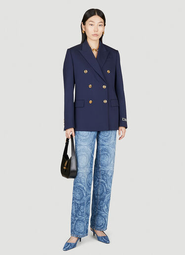 Versace 修身男性化双排扣西装外套 蓝色 ver0255008