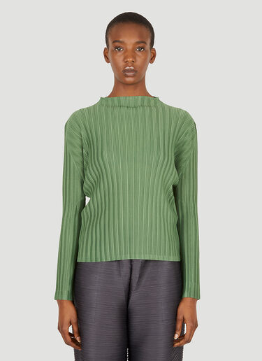 Pleats Please Issey Miyake Plissé Long Sleeve Top Green plp0251002