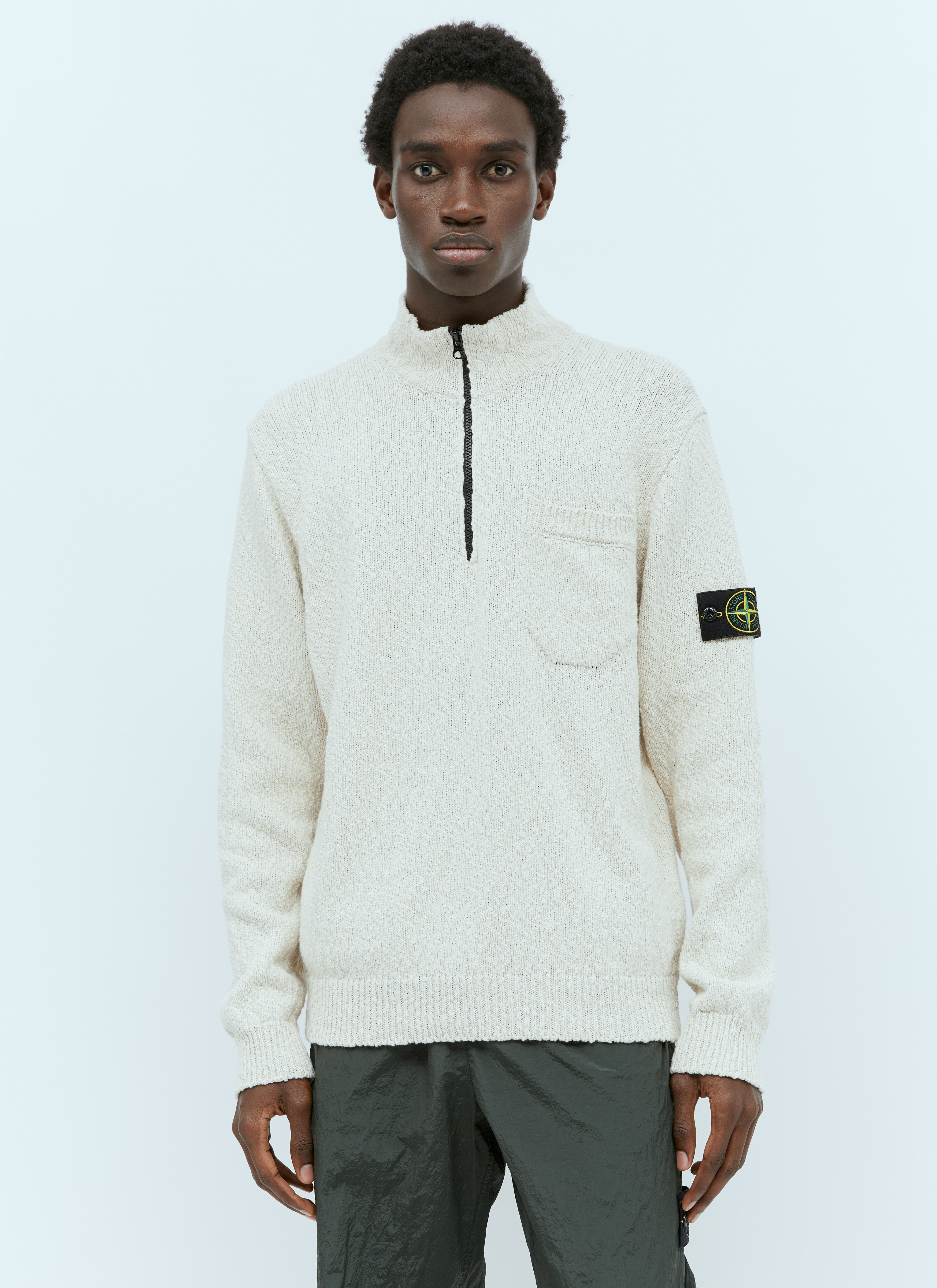 Stone Island Half-Zip Textured Knit Sweater Beige sto0156103