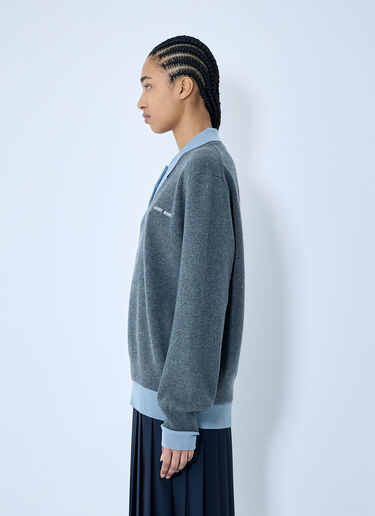 Miu Miu Logo Motif Knit Polo Sweater Blue miu0360007