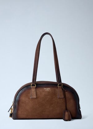 Prada Bowling Medium Suede Handbag Brown pra0264014